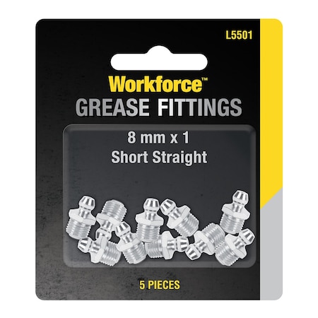 Workforce Grease Fittings, Metric, 8mm x 1 Straight, 5-Piece L5501